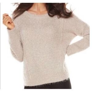 Jennifer Lopez Pink silver shimmer crew neck Holiday sweater size XS